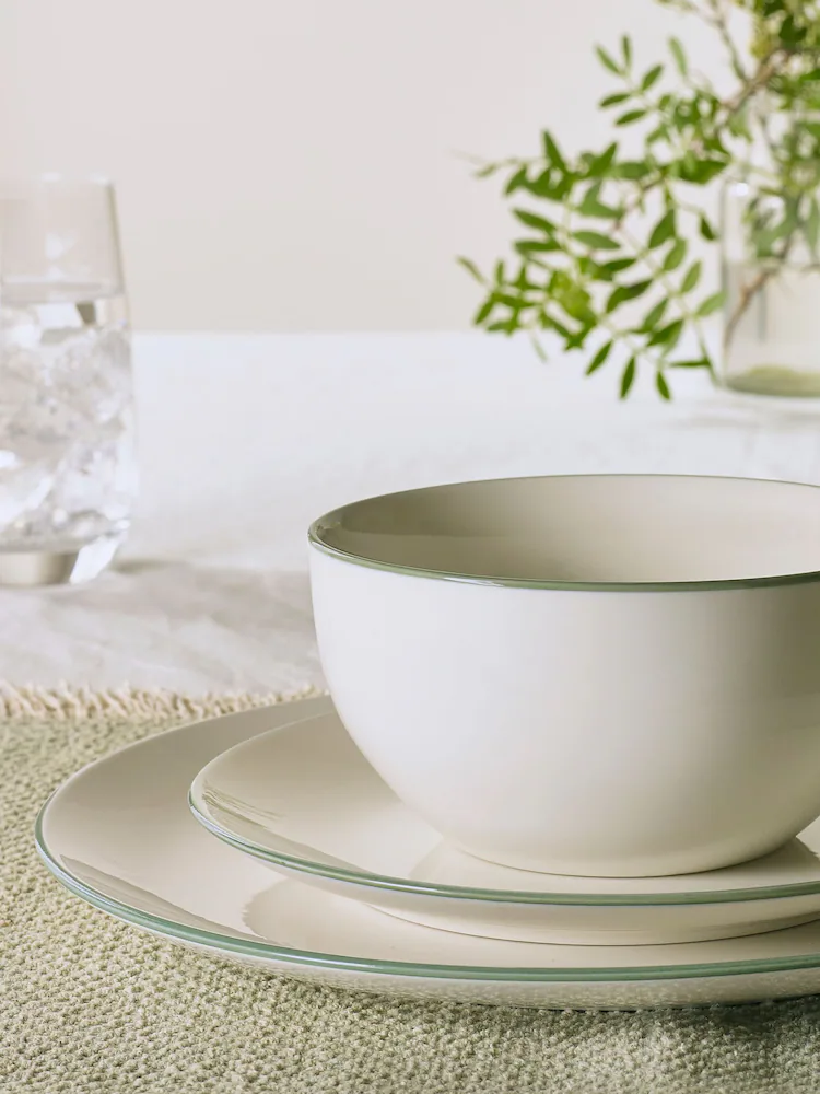 12 Piece Sage Green Rim Dinner Set